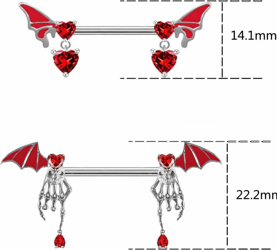 CHARMONLINE Charmonline 14G Heart,Bat Nipple Rings 316L Stainless Steel Heart Nipple Barbells Body Piercing Jewelry For Women Men | Body Piercing Barbells