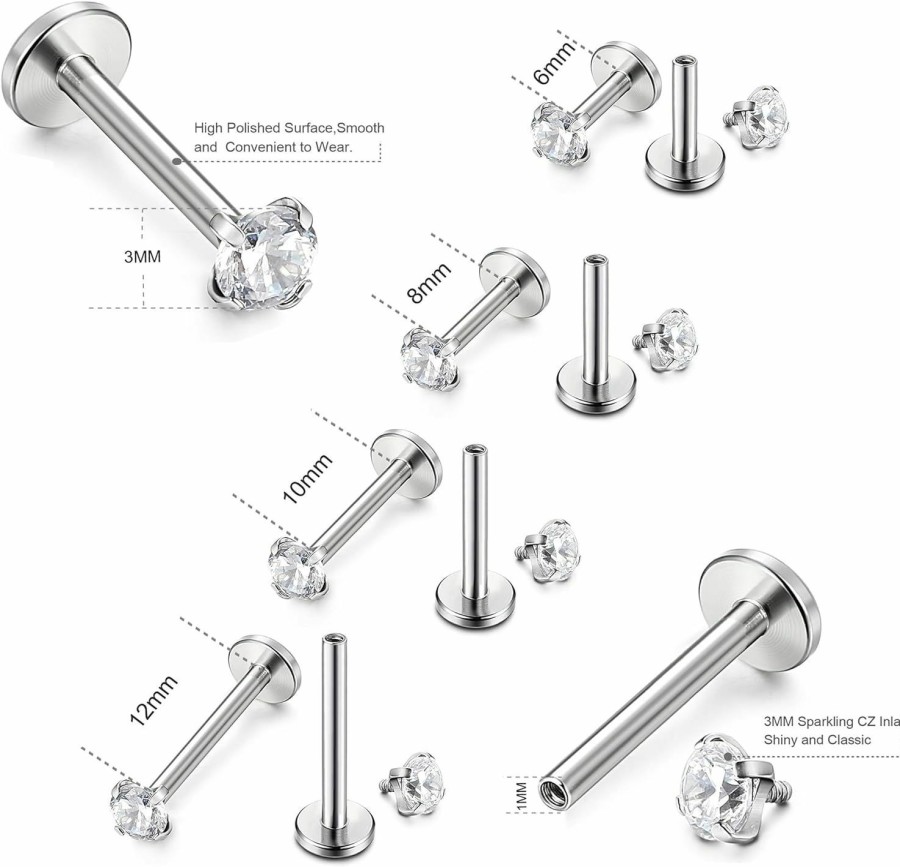 ORAZIO Orazio 4-8 Pcs 18G Stainless Steel Nose Piercing Lip Rings Studs Ear Piercings 6Mm | Body Piercing Barbells