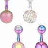 Ruifan Ruifan 14G 6Mm 1/4 Inch 316L Surgical Steel Crystal Ferido Cz Short Belly Earring Navel Button Rings 4-6Pcs | Body Piercing Barbells