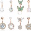 Dochais Dochais 8Pcs Belly Button Ring, Surgical Steel Belly Rings For Women Stainless Steel Opal Pearl Sparkling Cz Belly Piercing Jewelry Sunflower Butterfly Piercing Jewelry Rose Gold | Body Piercing Barbells