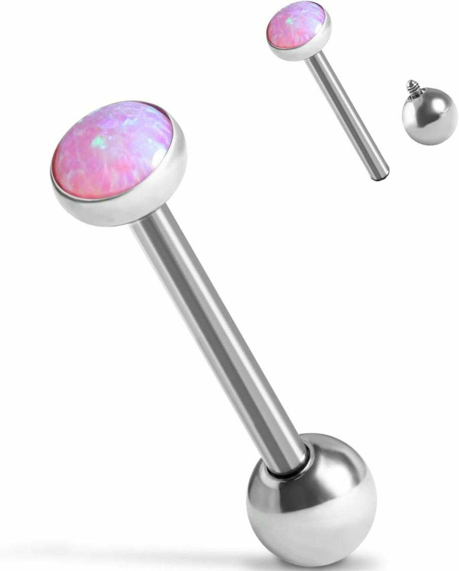 Xnsjeyy Xnsjeyy Tongue Rings G23 Titanium Opal Tongue Barbells 14G Tongue Piercing Jewlery For Women Men | Body Piercing Barbells