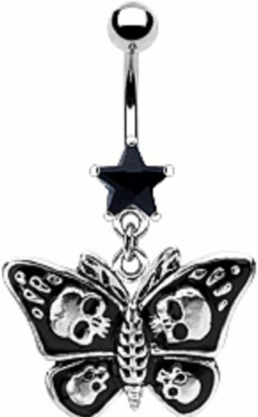 Body Accentz Body Accentz Belly Button Ring 14G Star Cz/Gothic Butterfly With Skull Navel Ring Moth | Body Piercing Barbells