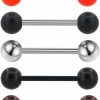 Jewseen Jewseen 5Pcs 14G 316L Stainless Steel Red Black Acrylic Balls Tongue Barbell Painting Tongue Rings Piercing | Body Piercing Barbells