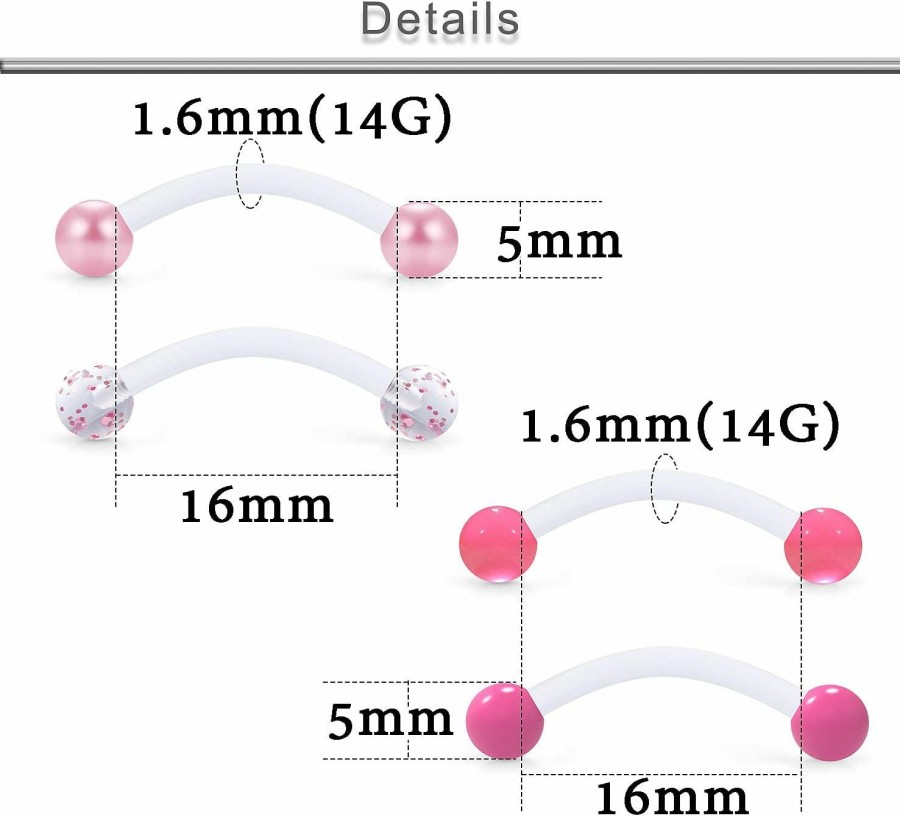 Yaalozei Yaalozei 14G Plastic Snake Eyes Tongue Rings Glow In The Dark Flexible Curved Barbell Extra Long Nipplerings Nipple Tongue Ring Body Piercing Jewelry For Women Men 48Pcs | Body Piercing Barbells