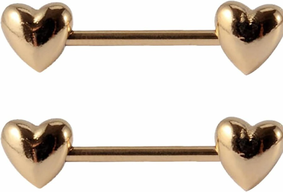 Salwosai 14G Stainless Steel Nipple Rings Solid Heart Straight Barbell Bars Tongue Ring 16Mm(5/8 Inch) Body Piercing Jewelry | Body Piercing Barbells