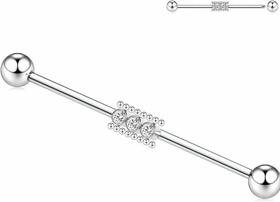 GAGABODY Gagabody Industrial Bar Industrial Piercing Jewelry 14G Industrial Barbell Surgical Steel For Women Men With Cz/Pyramid/Cross Surface Cartilage Earring Body Piercing Jewelry 1 1/2 Inch 38Mm | Body Piercing Barbells