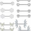 Vsnnsns Vsnnsns 14G Nipple Rings For Women Stainless Steel Butterfly Nipple Rings Flower Nipple Piercing Jewelry Cz Nipple Rings Surgical Steel Nipple Jewelry Barbell Body Piercing Jewelry 6 Pairs | Body Piercing Barbells