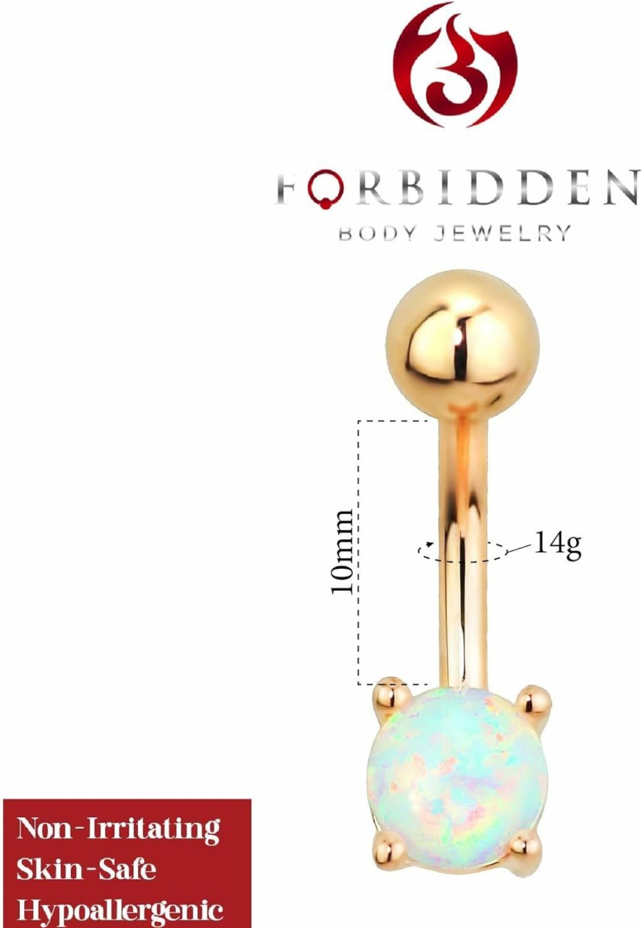 Forbidden Body Jewelry Forbidden Body Jewelry Surgical Steel Rose Gold Plated Simulated White Opal Gemstone Belly Button Ring | Body Piercing Barbells