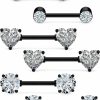 Hnxnskt Ronbemo 3 Pairs Surgical Steel Nipple Ring Cz Straight Barbell Heart Rhinestone Nipple Studs Nipple Bar Body Piercing Jewelry For Women | Body Piercing Barbells