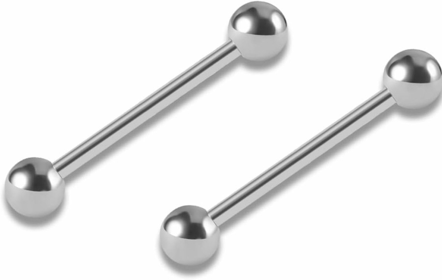 Xnsjeyy 2Pcs 14G G23 Titanium Straight Barbell Tongue Rings Nipple Barbell Ring Bars Cartilage Earring Body Piercing Jewelry Externally Threaded | Body Piercing Barbells