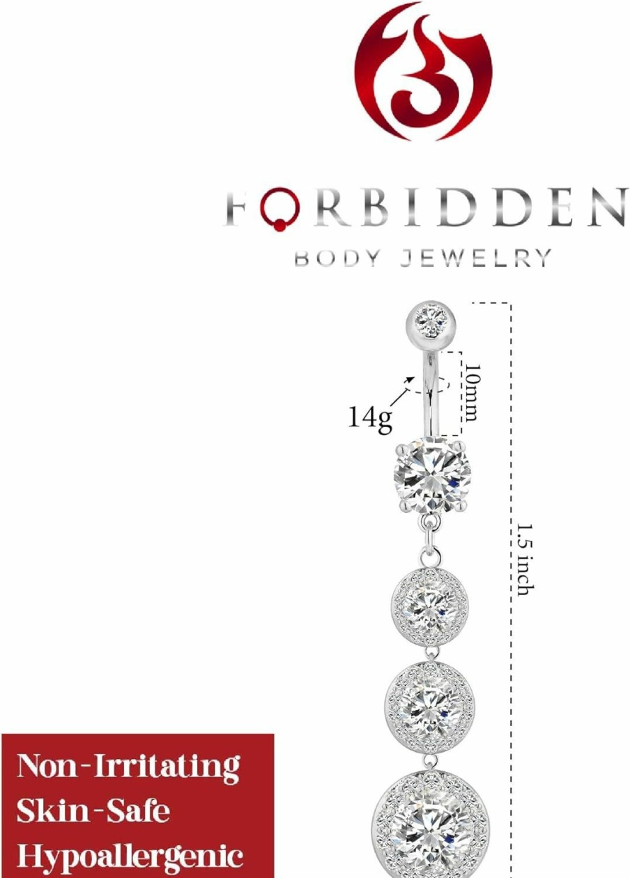 Forbidden Body Jewelry Forbidden Body Jewelry Sexy Dangle Triple Cz Crystal Drop Ultra Glam Bling Belly Button Ring | Body Piercing Barbells