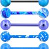 Jewseen Jewseen Tongue Bars 5Pcs 14G 316L Stainless Steel Tongue Barbell Piercing Blue Painting Swirl Splatter Tongue Rings For Women | Body Piercing Barbells