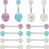 ORAZIO Orazio 14G Nipplerings Nipple Tongue Belly Button Rings Stainless Steel Rhinestone Crystal Disco Ball Barbell Body Piercing Jewelry | Body Piercing Barbells