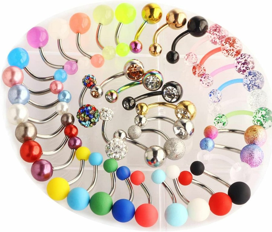 Suotarn Suotarn 42 Pcs 14G Belly Button Rings Belly Rings For Women Belly Piercing Jewelry Belly Bars Navel Rings Stainless Steel Body Piercing Jewelry For Women | Body Piercing Barbells