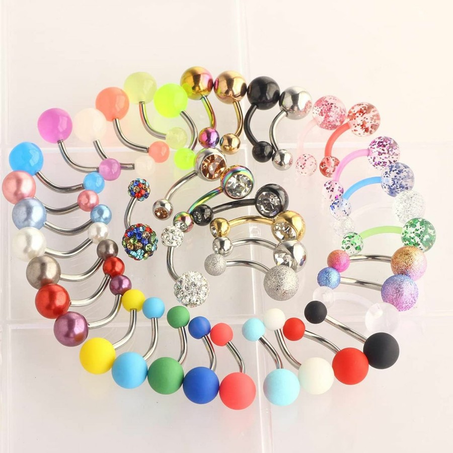 Suotarn Suotarn 42 Pcs 14G Belly Button Rings Belly Rings For Women Belly Piercing Jewelry Belly Bars Navel Rings Stainless Steel Body Piercing Jewelry For Women | Body Piercing Barbells