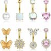 Dochais Dochais 8Pcs Belly Button Ring Surgical Stainless Steel Belly Button Rings For Women Cute Belly Button Ring Pink Belly Rings Butterfly Cubic Zirconia Heart Body Piercing Jewelry | Body Piercing Barbells