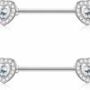 ZELORES Zelores 2Pcs Sterling Silver Heart Nipple Rings 14G Silver Cz Nipple Rings Barbells Nipple Piercing Jewelry For Women | Body Piercing Barbells