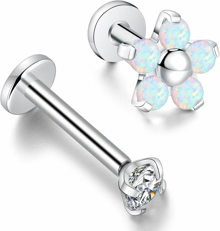 GAGABODY Gagabody 2Pcs Cartilage Earring Studs 16G G23 Titanium Helix Flat Back Tragus Internally Thread | Body Piercing Barbells