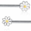 Kokoma 14G Cute Daisy Flower Nipple Rings Surgical Steel Barbell Ring Body Piercings Bar Jewelry Fashion Gifts For Women Girls Best Friend | Body Piercing Barbells