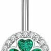 Niaspi Niaspi 14G Four Leaf Clover Belly Button Rings For Women Girls Stainless Steel Green Cz Halo Belly Navel Piercing Barbell Studs St Patricks Day Irish Body Piercing Jewelry | Body Piercing Barbells