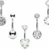 Pierstyles 14G Belly Button Ring Stainless Steel Black Navel Ring For Women Clear Round Heart Cz Crystal Belly Bar Body Piercing Internally Threaded Barbell Belly Jewelry Black 5Pcs | Body Piercing Barbells