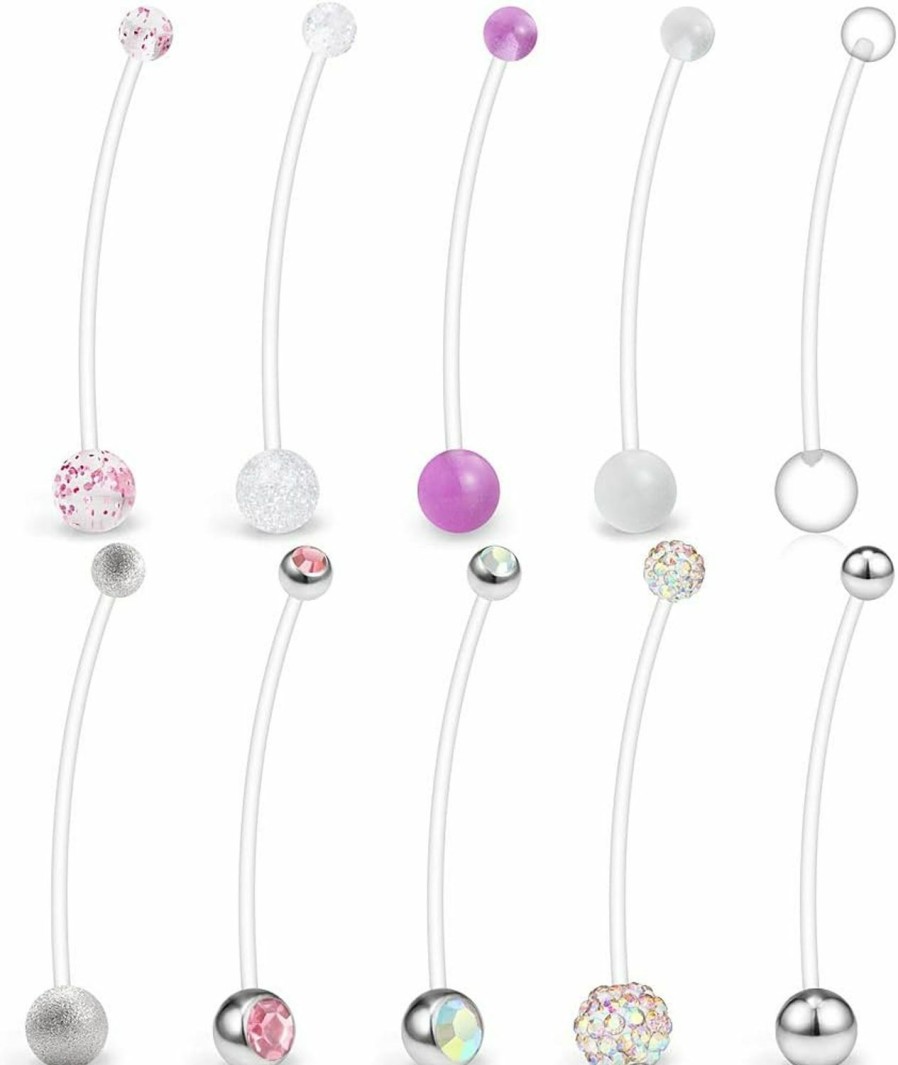 Ruifan Ruifan 5-10Pcs Pregnancy Sport Maternity Flexible Bioplast Belly Navel Button Ring Retainer 14G 1 1/2Inch (38Mm) | Body Piercing Barbells