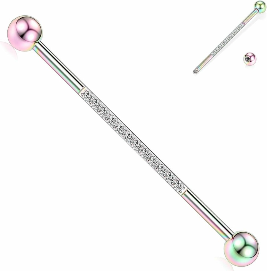 FUNLMO Funlmo 14G Industrial Piercing Jewelry Surgical Steel Industrial Barbell Industrial Bars Industrial Earrings Conch Helix Cartilage Piecing Jewelry 1 1/2 Inch 38Mm | Body Piercing Barbells