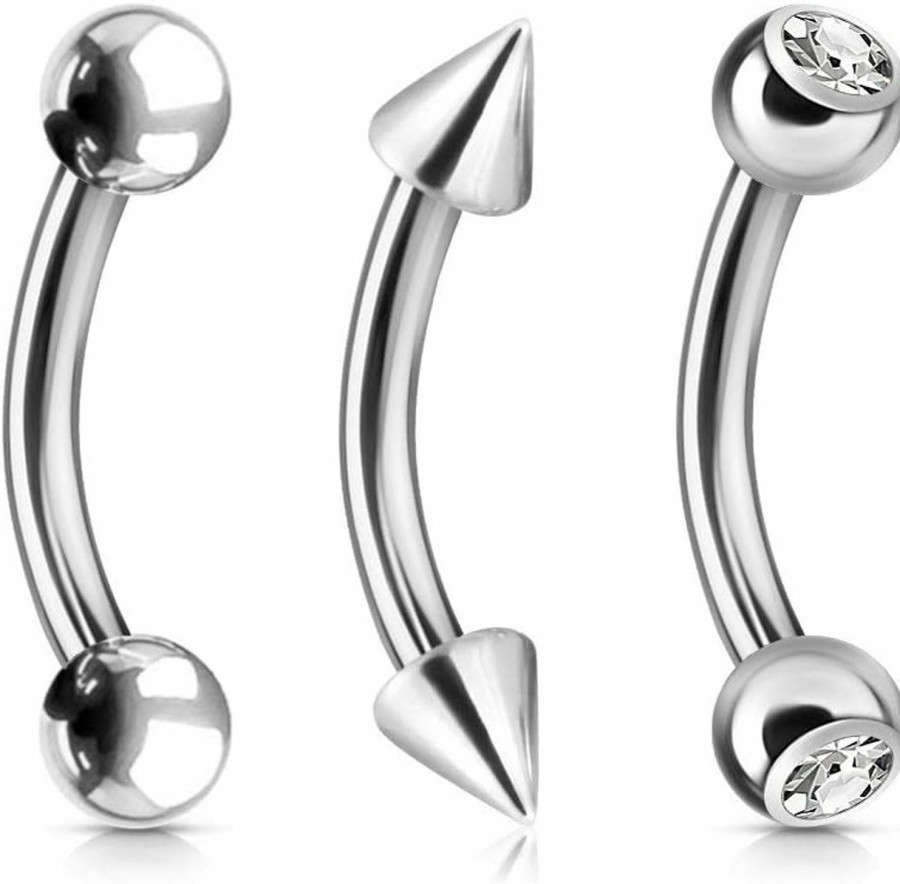 Forbidden Body Jewelry Forbidden Body Jewelry Value Pack 3Pc Surgical Steel Ball/Spike/Crystal Curved Barbells (Pick Gauge/Length) | Body Piercing Barbells