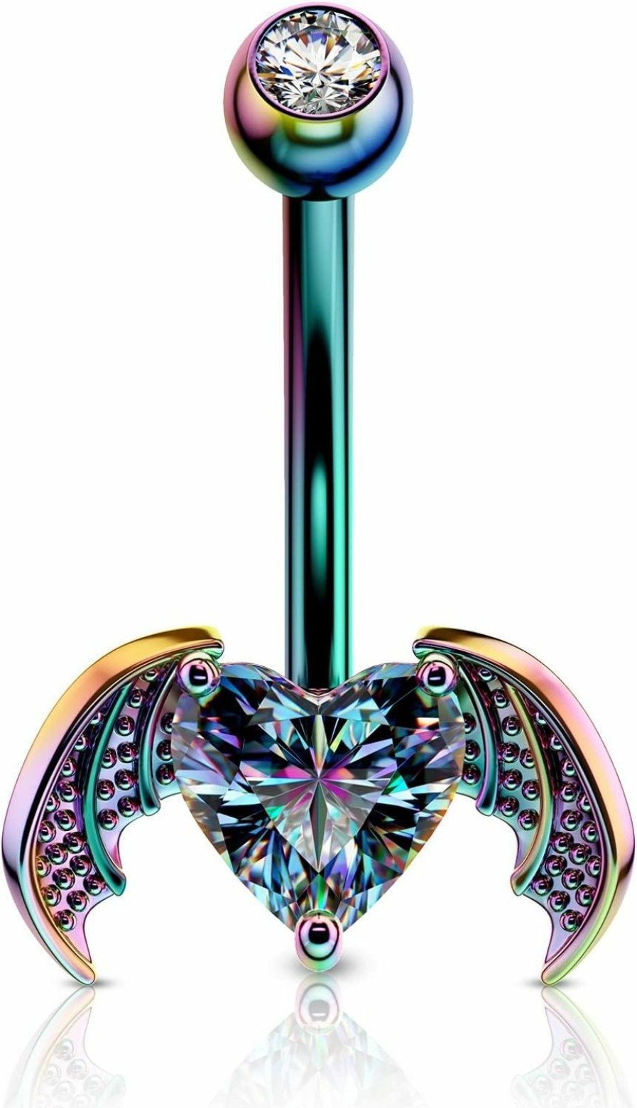 CM Crareesi Mania Cm Crareesi Mania Halloween Navel Piercing Jewelry 14G Bat Belly Button Ring 316L Stainless Steel Belly Ring Rainbow Belly Button Piercing Jewelry For Halloween | Body Piercing Barbells