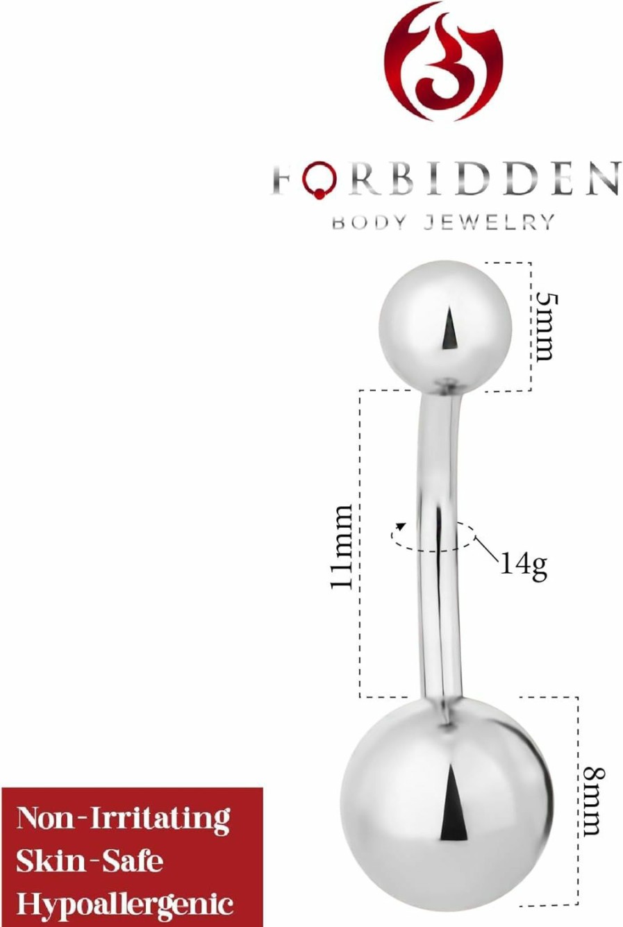 Forbidden Body Jewelry Forbidden Body Jewelry Belly Button Ring Surgical Steel Double Ball Belly Rings 14G Navel Ring | Body Piercing Barbells