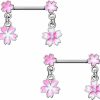 Pierced Owl Pierced Owl 14Ga 316L Stainless Steel Pink Flower Dangling Nipple Barbells, Sold As A Pair | Body Piercing Barbells