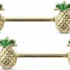 Body Accentz Body Accentz 14G Golden Pineapple Ends Nipple Ring Nipple Bar 1.6Mm Nipple Piercing Barbell (Blue) | Body Piercing Barbells