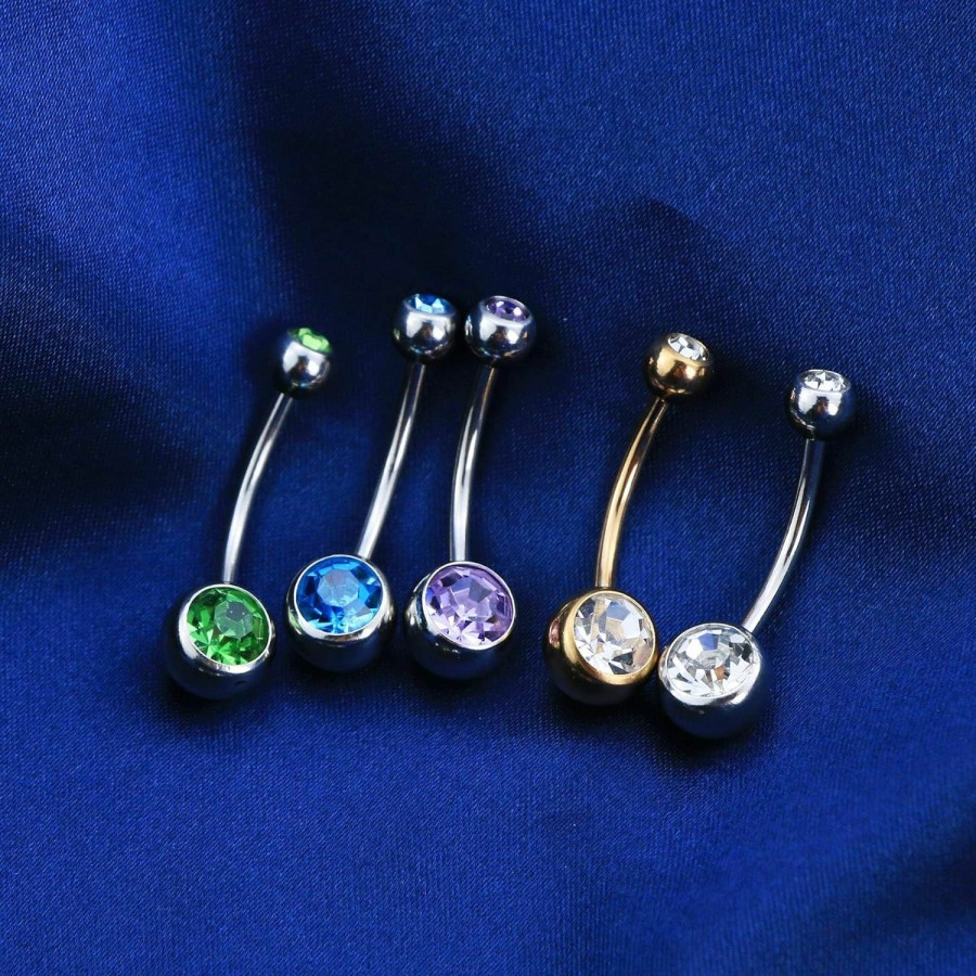 OUFER Oufer Belly Button Rings Pack 14G Surgical Steel Shiny Cz Belly Rings Jewelry Crystal Balls Navel Piercing Jewelry | Body Piercing Barbells