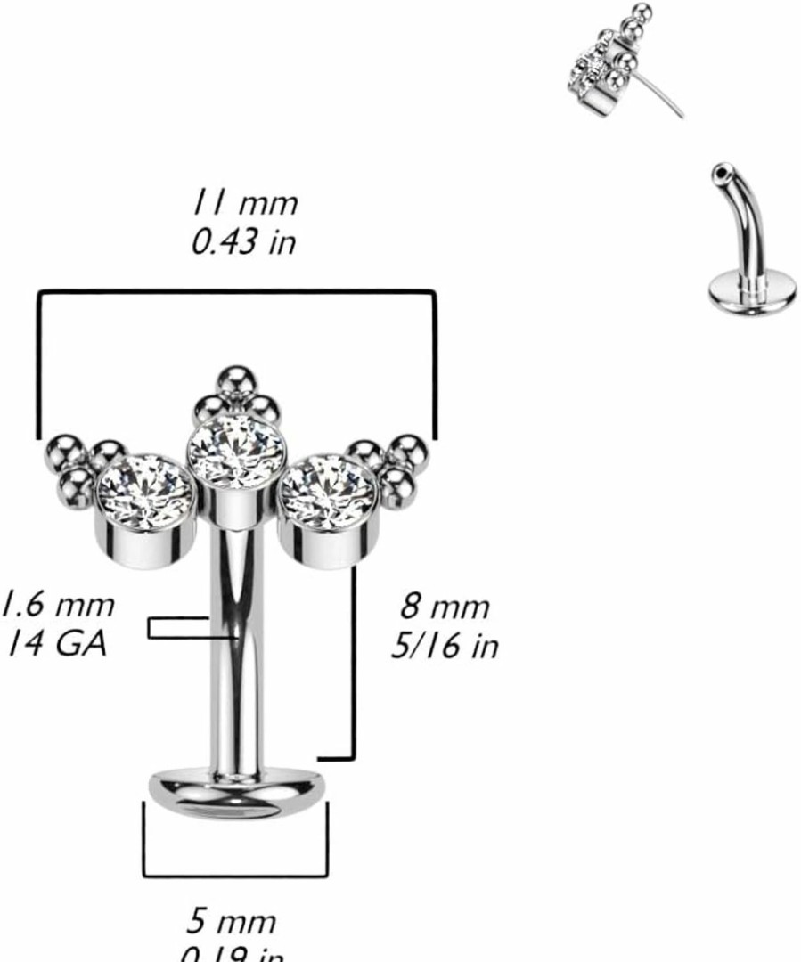 Pierced Owl Pierced Owl 14Ga F136 Implant Grade Titanium Threadless Convex Base Cz Crystal Curve With Ball Clusters Floating Belly Button Ring | Body Piercing Barbells