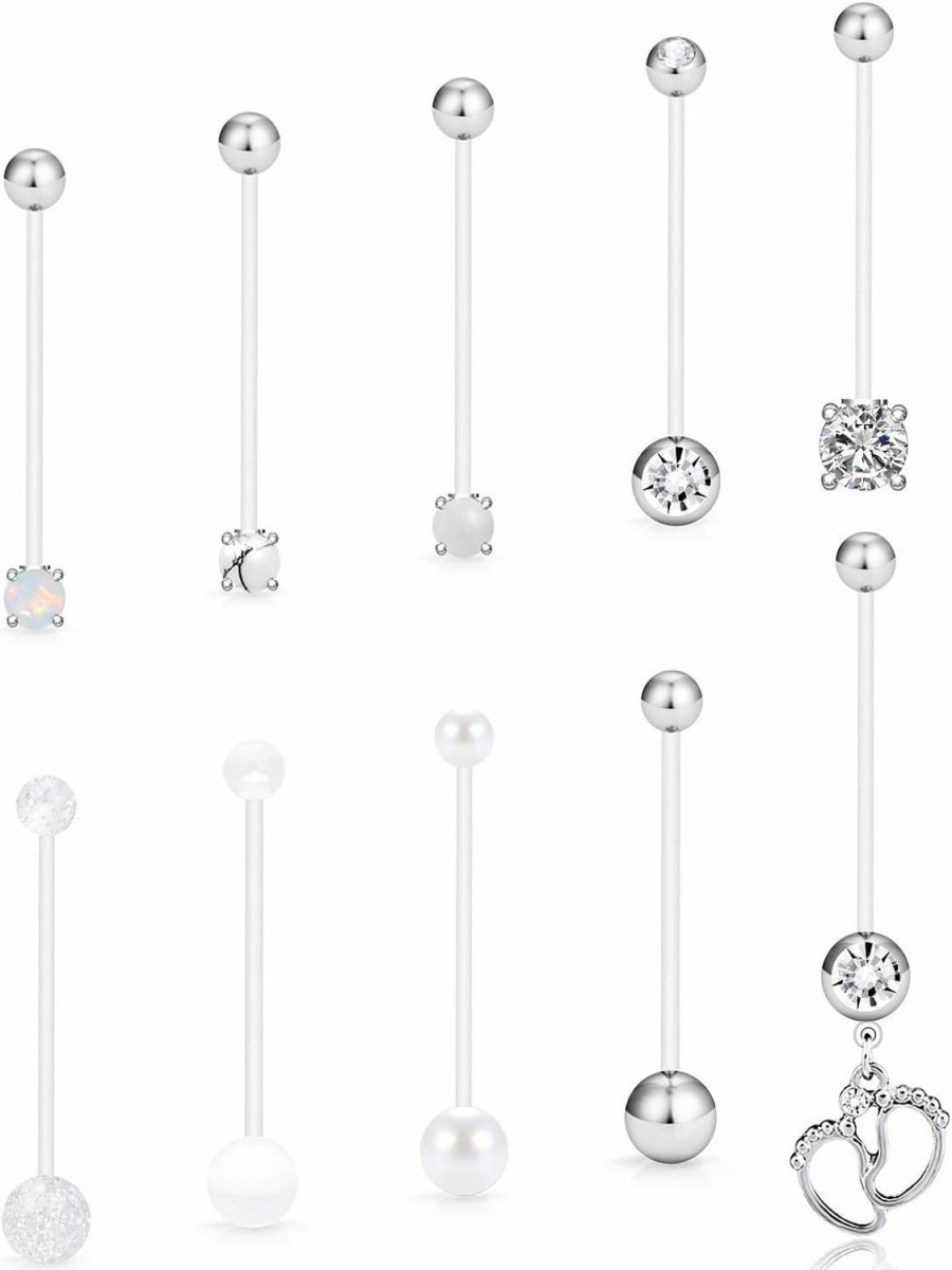 SCERRING Scerring Pregnancy Belly Button Rings 14G Clear Acrylic Bioflex Opal Sport Maternity Belly Navel Ring Barbell Body Jewelry Piercing 10Pcs | Body Piercing Barbells