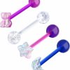 COCHARM Cocharm 4Pcs Acrylic Tongue Rings Flexible 14G Plastic Tongue Rings For Women Uv Pink Bear Tongue Rings Moon Tongue Barbell Star Tongue Ring Set Bio-Flex Tongue Piercing Jewelry | Body Piercing Barbells