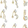 Masedy Masedy 9Pcs 14G Stainless Steel Dangle Belly Rings For Women Girls Reverse Navel Rings Curved Barbell Body Piercing Jewelry | Body Piercing Barbells