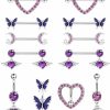 Drperfect Drperfect 12Pcs Nipple Rings Belly Button Rings For Women Cute Heart Butterfly Moon Cz Barbell Nipple Rings Curved Angel Wing Dangle Navel Body Piercings Jewelry Set | Body Piercing Barbells