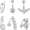 SAILIMUE Sailimue 6 Pcs Surgical Steel Clicker Belly Button Rings For Women 14G Belly Ring Cz Reverse Navel Ring Dangle Belly Piercing Jewelry Pack | Body Piercing Barbells