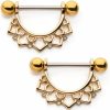 Pierced Owl Pierced Owl 14Ga Gold Tone 316L Stainless Steel Lotus Flower With Cz Crystals Dangling Nipple Barbells, Sold As A Pair | Body Piercing Barbells