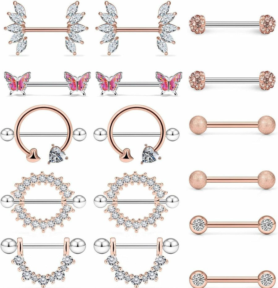 Kadogohno Kadogohno Nipple Rings For Women Nipple Piercing Jewelry 14G Nipple Rings Surgical Steel Screw Nipplerings Nipple Shield Ring Barbell Body Piercing Jewelry Set 9/16 Inch 14Mm | Body Piercing Barbells