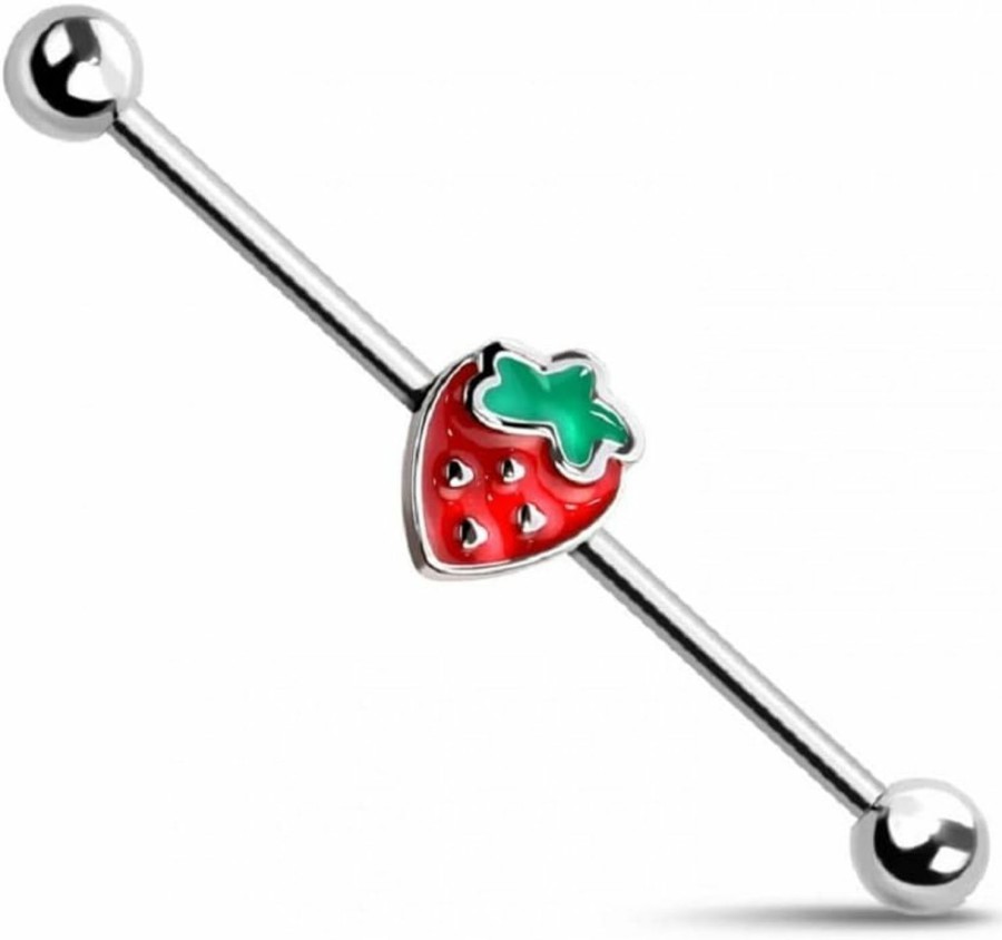 Pierced Owl Pierced Owl 14Ga 316L Stainless Steel Enamel Strawberry Industrial Barbell | Body Piercing Barbells