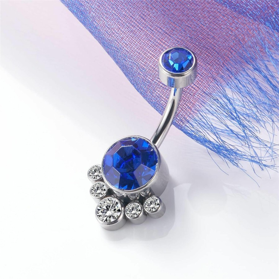 YSWUJIN Yswujin G23 Solid Titanium Belly Button Ring14G Cz Belly Navel Rings,Synthetic Opal Navel Rings Belly Button Body Piercing Jewelry | Body Piercing Barbells