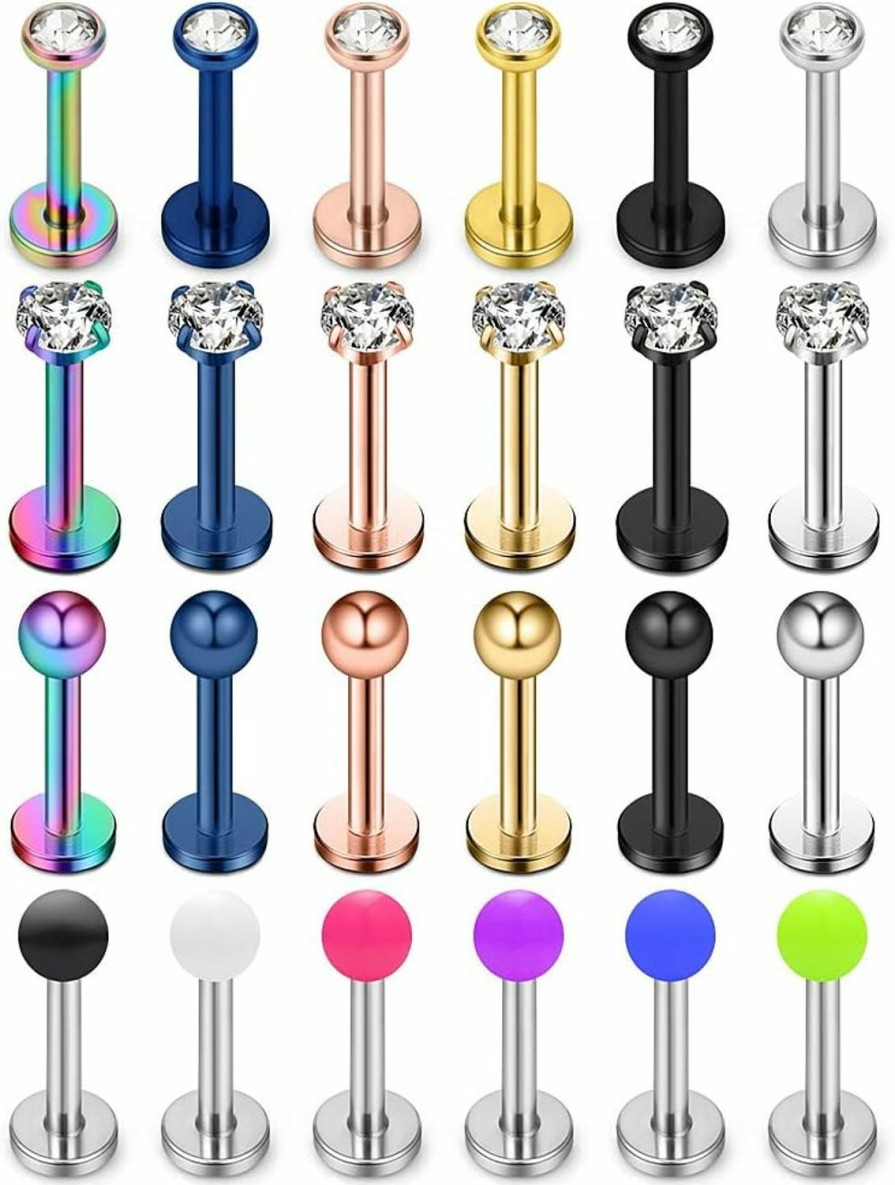 Ruifan Ruifan 16G Stainless Steel Labret Monroe Lip Ring Tragus Nail Helix Earring Stud Rings Piercing Jewelry 10Mm 24Pcs | Body Piercing Barbells