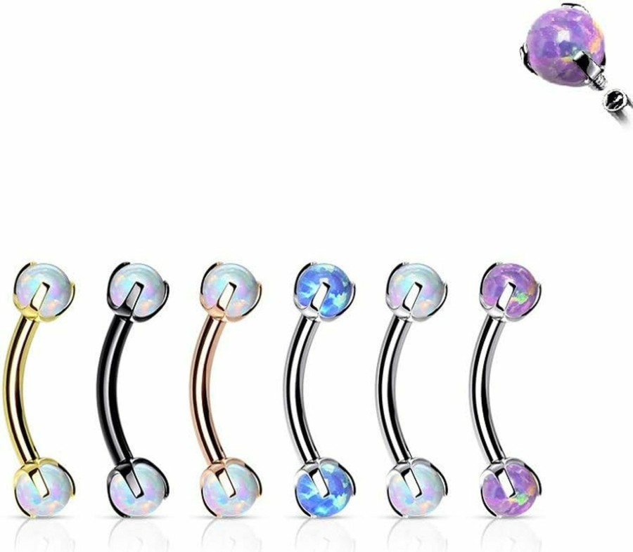 Pierced Owl Pierced Owl - 16Ga Stainless Steel Internally Threaded Claw Set Synthetic Opals Eyebrow Curved Barbell | Body Piercing Barbells