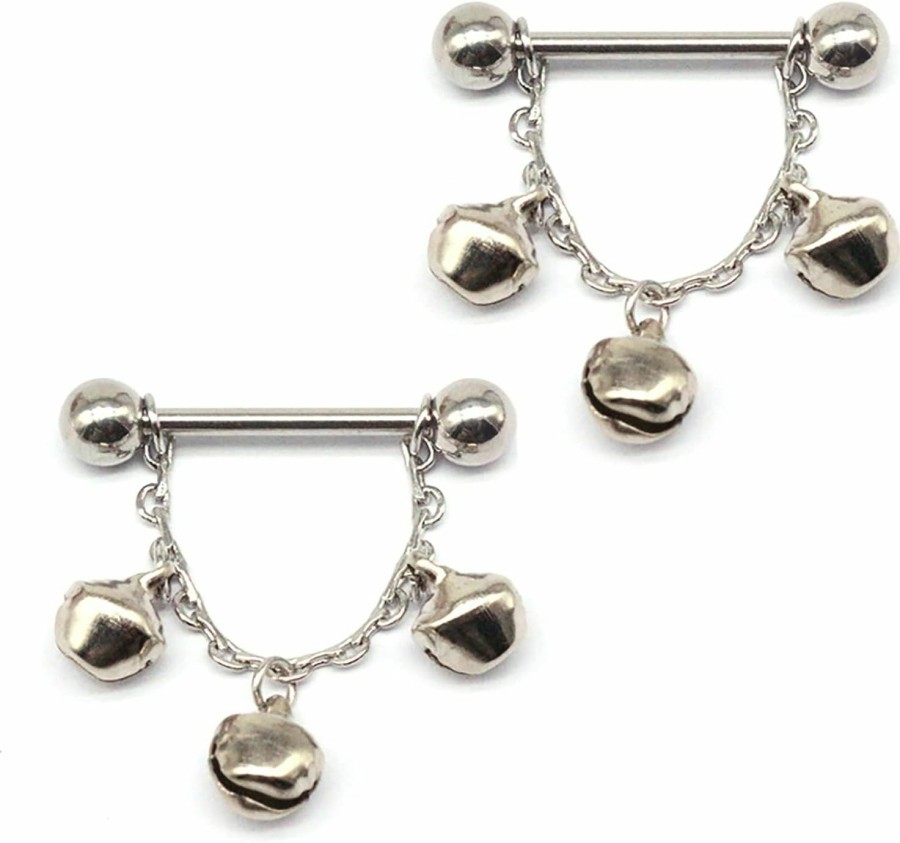 Salwosai 14G Stainless Steel Nipple Rings Solid Little Bells Straight Barbell Bars Tongue Ring 14Mm(9/16 Inch) Body Piercing Jewelry | Body Piercing Barbells