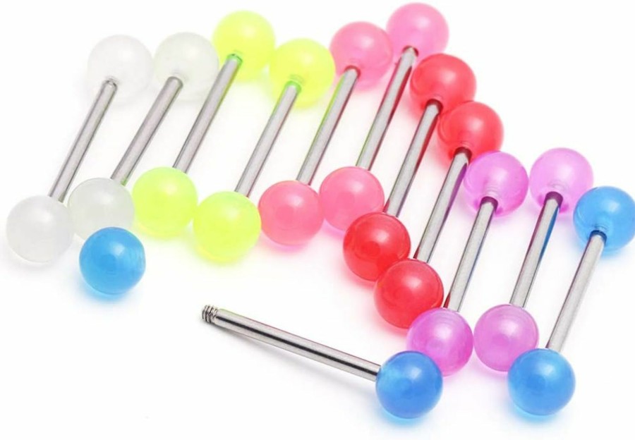 CrazyPiercing Crazypiercing Tongue Rings Barbell Nipple Bars 12Pcs Glow In The Dark 14G Bioflex Acrylic Or Stainless Steel Piercing Rings Jewelry | Body Piercing Barbells