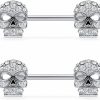 Lcolyoli Lcolyoli 316L Stainless Steel Nipple Rings Barbell Crystal Skull Piercing Nipple Piercing Jewelry For Women Men | Body Piercing Barbells