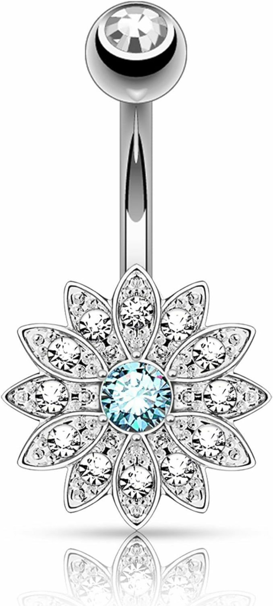 Forbidden Body Jewelry Forbidden Body Jewelry Surgical Steel Crystal Paved Petite Flower Belly Ring With Crystal Center | Body Piercing Barbells