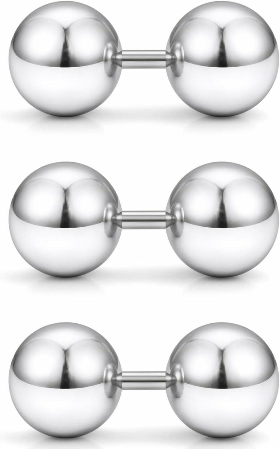 Yaalozei Yaalozei 3Pcs 12G Stainless Steel Externally Threaded Straight Barbell Tragus Ring Cartilage Jewelry W 6Mm 8Mm 10Mm Big Balls | Body Piercing Barbells